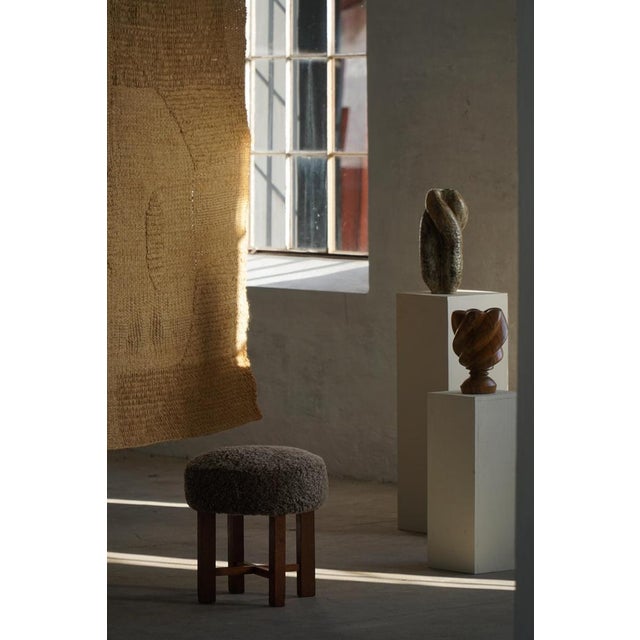 Danish Modern Oak Ottoman with Shearling Lambswool Upholstery, 1960s For Sale - Image 10 of 18