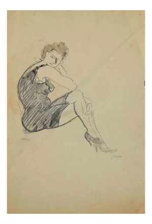Mino Maccari, Woman, Original Drawing, Mid-20th Century
