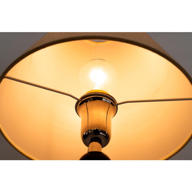 Large Wood and Nickel Table Lamp with Fabric Shade, 1920s For Sale - Image 10 of 16