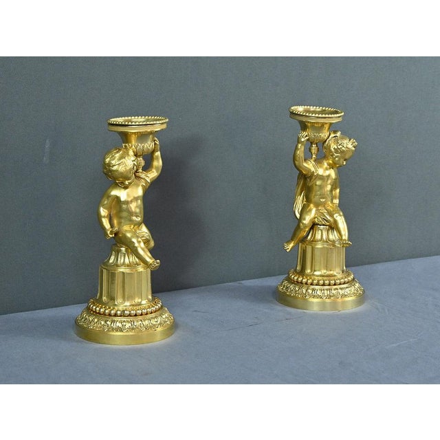 Mid-19th Century Louis XVI Gilt Bronze Candleholders, Set of 2 For Sale - Image 3 of 18