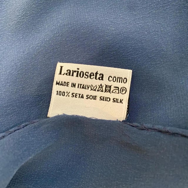 1980s Vintage Luxury Is Relative Blue and Gold Silk Italian Foulard by Moschino For Sale - Image 9 of 9