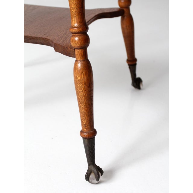 Wood Antique Edwardian Oak Side Table With Claw and Ball Feet For Sale - Image 7 of 14