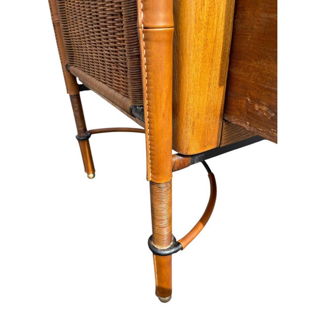 Wood Stitched Leather and Rattan Chest of Drawers by Jacques Adnet, 1955 For Sale - Image 7 of 16