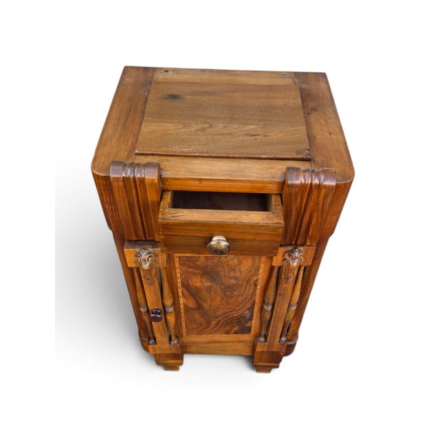 Pair of 1930 Walnut Nightstand American Art Deco Bedside Cabinet Refurbished For Sale In Philadelphia - Image 6 of 18
