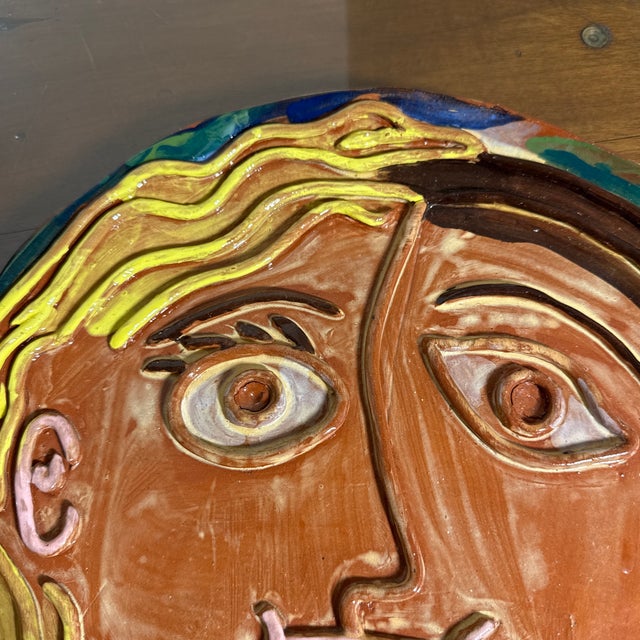 Pablo Picasso Vintage Studio Pottery Abstract Face Ceramic Plate Picasso Style Wall Art Platter For Sale - Image 4 of 9