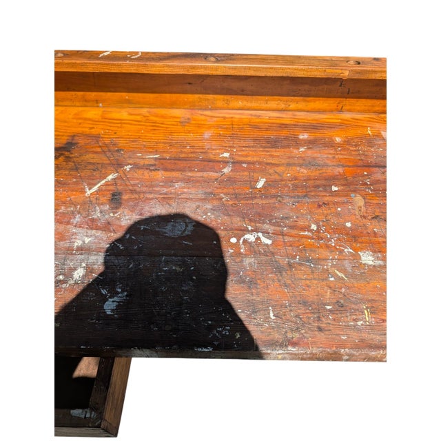 Mid-20th Century Industrial Solid Wood Carpenter's Workbench Console Table For Sale - Image 14 of 18
