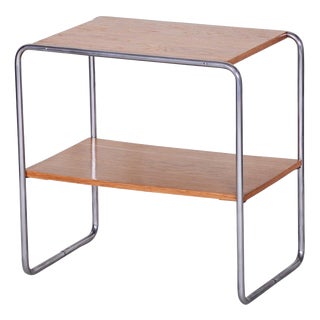 Small Czech Bauhaus Oak and Chrome Table, 1930s For Sale