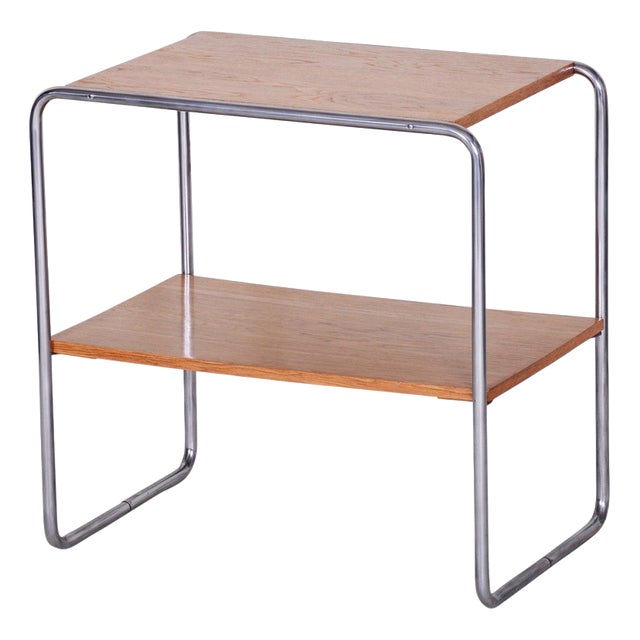 Small Czech Bauhaus Oak and Chrome Table, 1930s For Sale