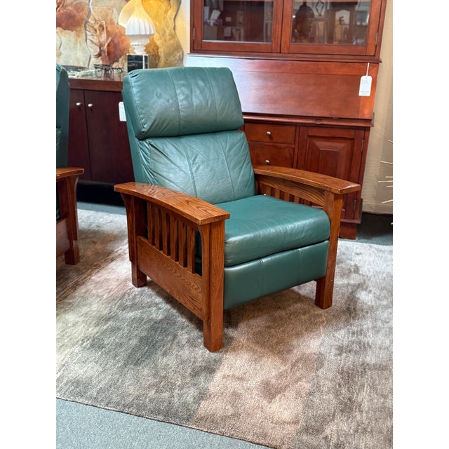 Design Plus Gallery presents a Walnut-Stained Oak Recliner Chair Made by Lane Furniture. Arts and Crafts Mission style...