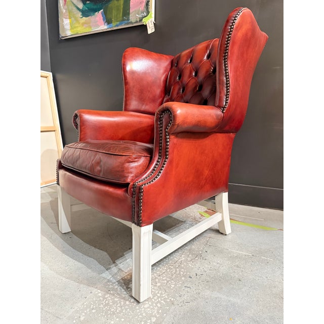 Mid-Century Scandinavian-Made Chippendale-Style Leather Windback Chair For Sale - Image 11 of 11