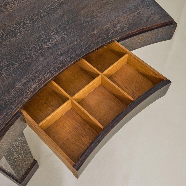French Brown Cerused Oak Desk, 1940s For Sale - Image 10 of 11