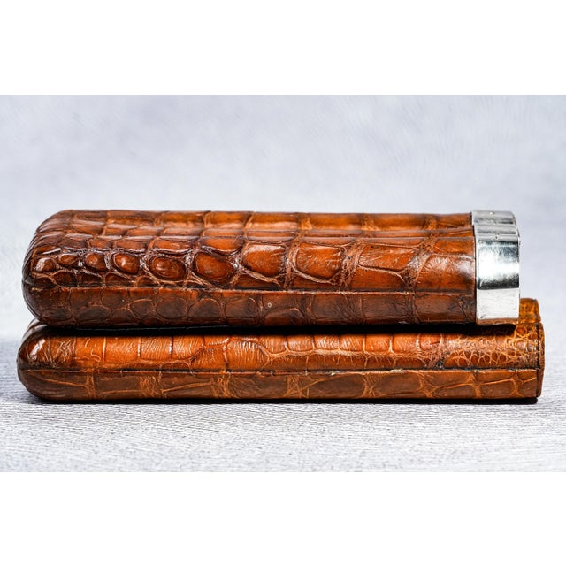 Handsome English Cigar Case Antique Leather Sterling Silver Tobacciana For Sale - Image 11 of 14