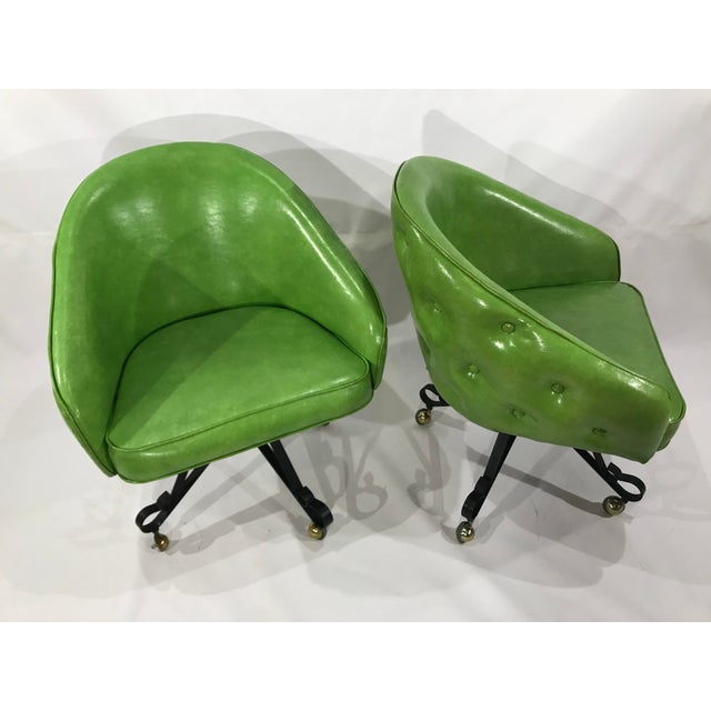 1960s Vintage Groovy Retro Tufted Vinyl Swivel Club Chairs A Pair