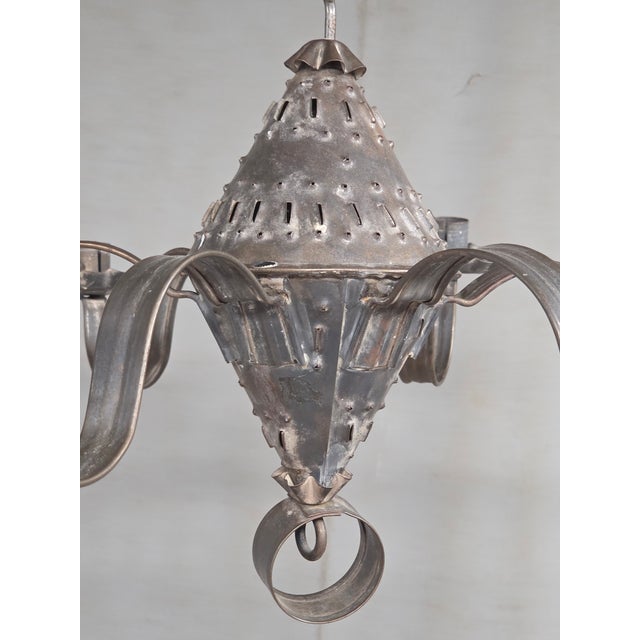 Antique Punched Tin Six-Arm Candle Chandelier, New Mexico, Spanish Colonial Style For Sale - Image 12 of 16