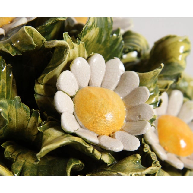 Vintage Mid Century Italian Majolica Ceramic Figural Pot of Daisy Flowers - Pair Available For Sale - Image 9 of 10
