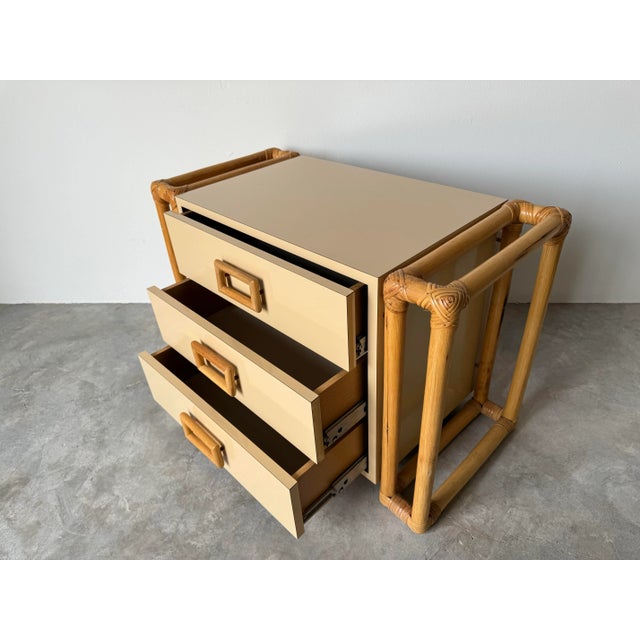 Vintage Taupe Laminate and Rattan Nightstand For Sale - Image 4 of 12