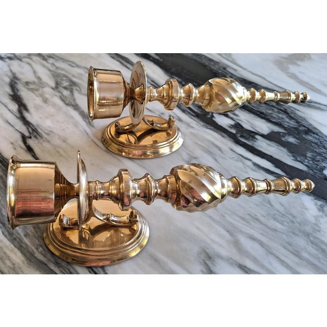 Metal Vintage Traditional Ralph Lauren Style Solid Brass Candle Sconces - A Pair For Sale - Image 7 of 12