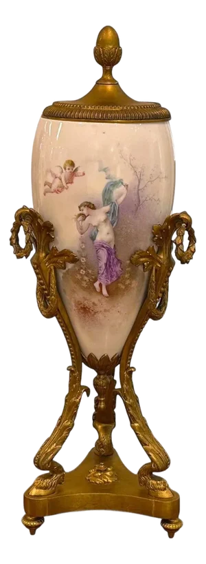 Sevres Style, Porcelain, Bronze, Urn With Allegory Scene of Nude Woman, 1930s