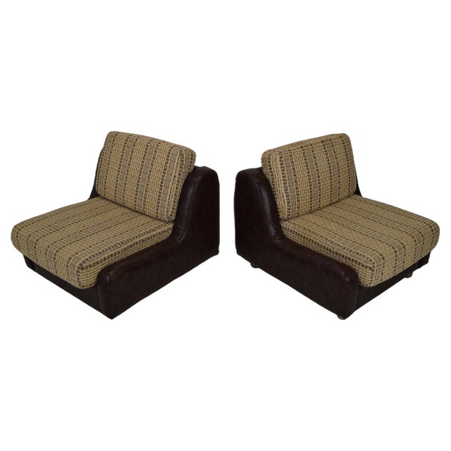 Mid-Century Leatherette Armchairs on Wheels, 1970s, Set of 2 For Sale