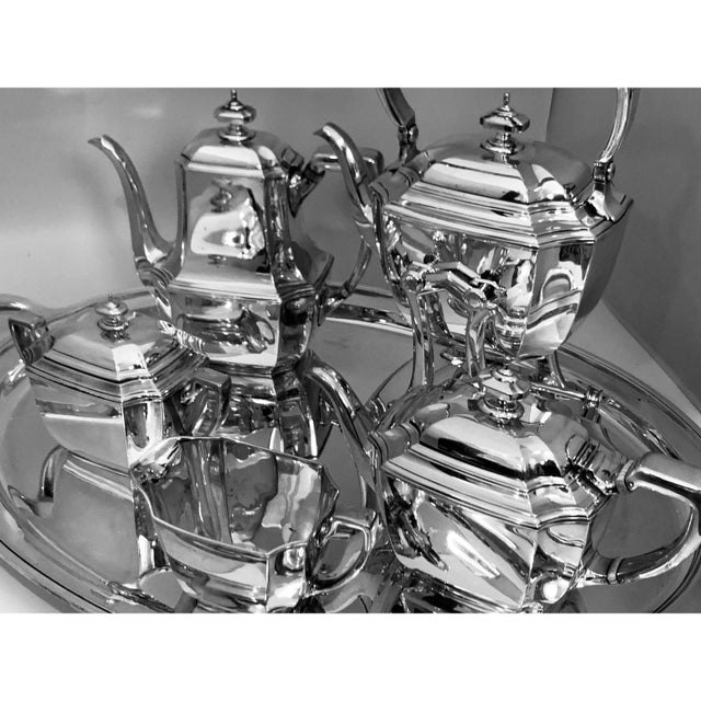 Mid 20th Century Six-Piece Tiffany & Co. Sterling Silver Kettle on Cradle W Serving Tray 7.3 Kg For Sale - Image 15 of 17