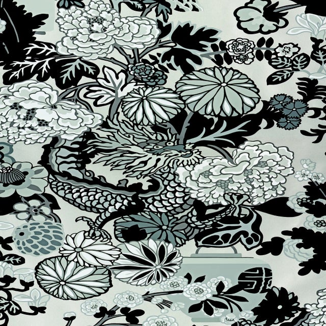 Chinoiserie Sample - Schumacher Chiang Mai Dragon Wallpaper in Smoke For Sale - Image 3 of 4