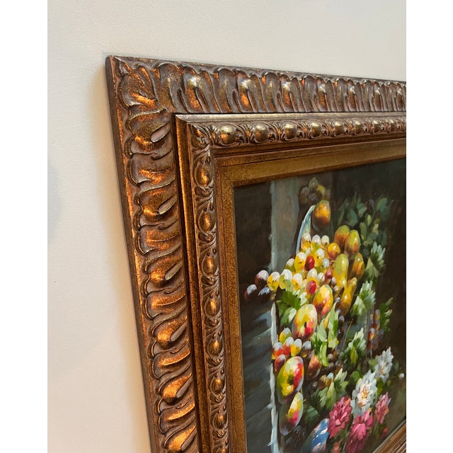 Late 20th Century Floral Still Life Oil Painting on Canvas, Gold Ornate Frame For Sale - Image 13 of 15