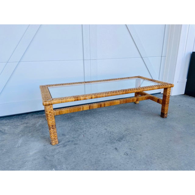 1980s Rattan Basket Weave Coffee Table Chairish