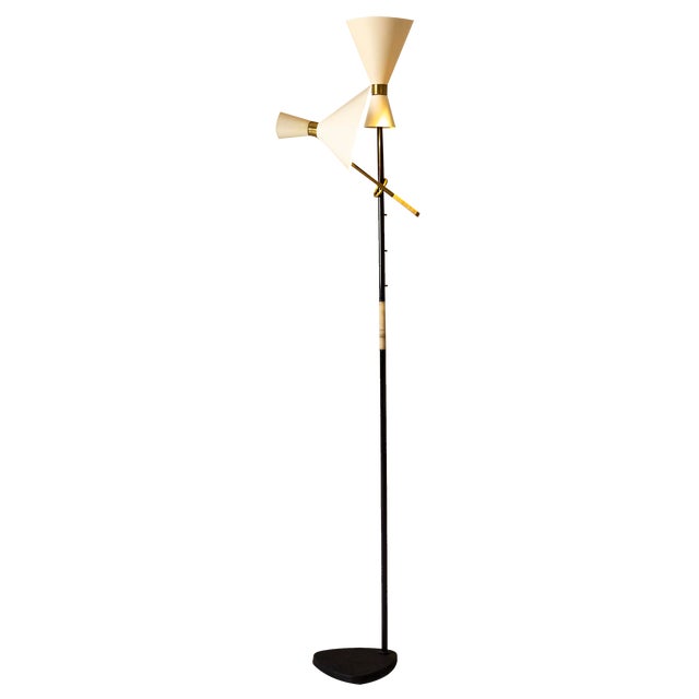 Pelikan Floor Lamp in Brass and Lacquered Steel by J.T. Kalmar, Austria, 1950s For Sale