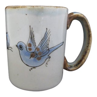 Ken Edwards El Palomar Blue Bird Flowers Mexican Tonala Folk Art Coffee Cup Mug For Sale