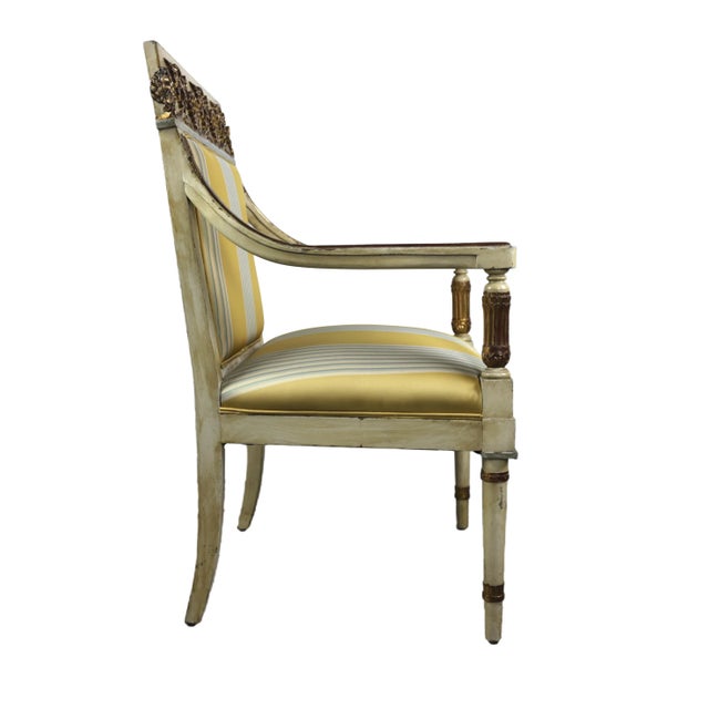 Vintage Late 20th French Empire Style Giltwood Armchairs With Striped Fabric For Sale In New York - Image 6 of 11