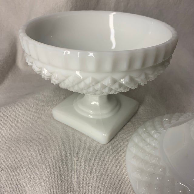 Glass Westmoreland White Milk Glass English Hobnail Pedestal Candy Dish For Sale - Image 7 of 7