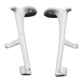 Pair of Vintage White Enameled Cast Iron Shelf Brackets For Sale