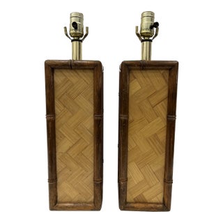 Vintage Coastal Woven Rattan Table Lamps - a Pair For Sale