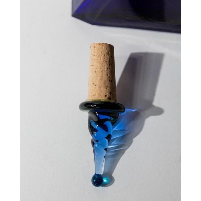 Vintage Italian Triangular Royal Blue Murano Glass Decanter, 1960s For Sale - Image 11 of 13