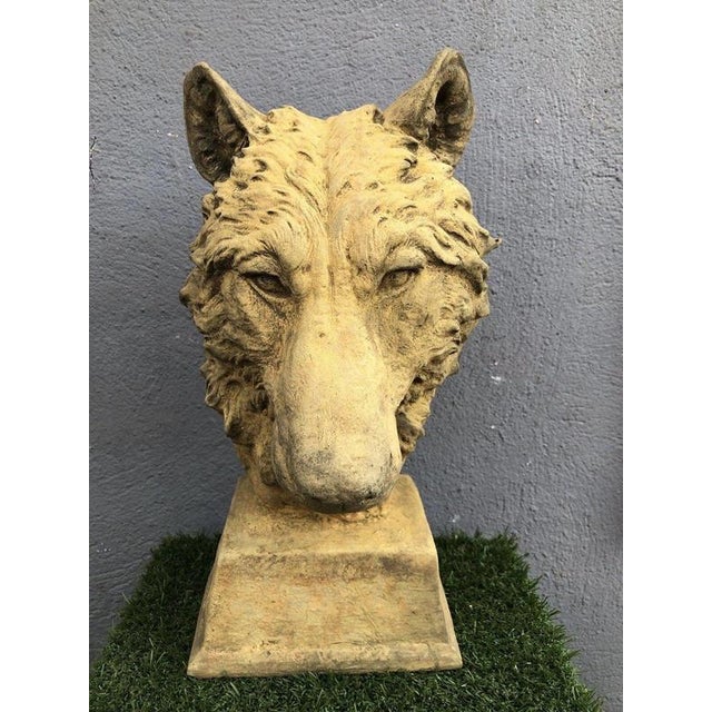Stone English Cast Stone Wolf Head Bust For Sale - Image 7 of 17