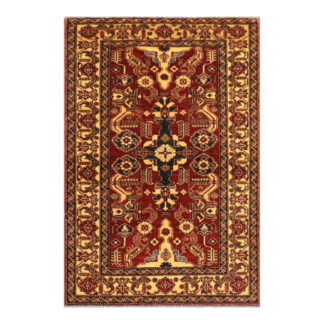 Southwestern Super Kazak Red/Gold Wool Rug - 3'11'' X 6'2'' For Sale