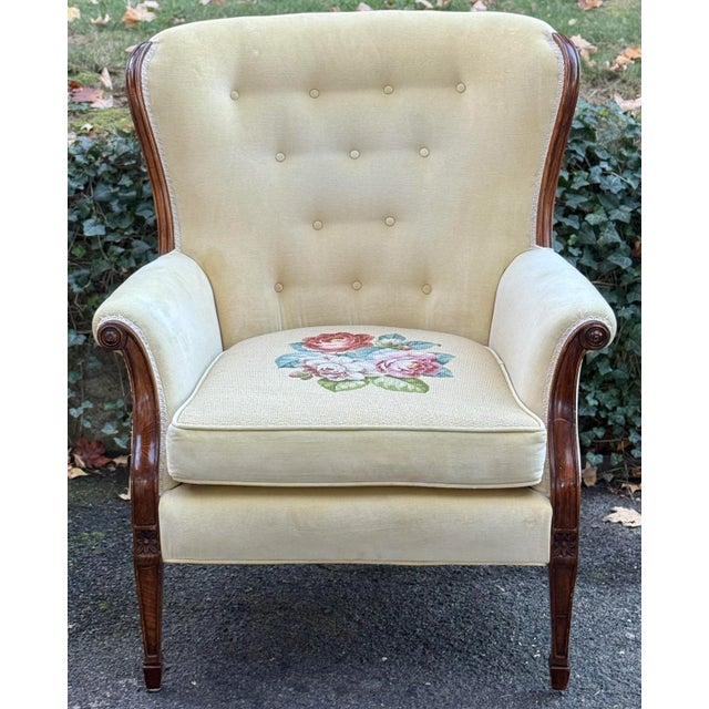 Vintage Louis XVI Upholstered Regency Wingback Chairs - A Pair For Sale In New York - Image 6 of 12