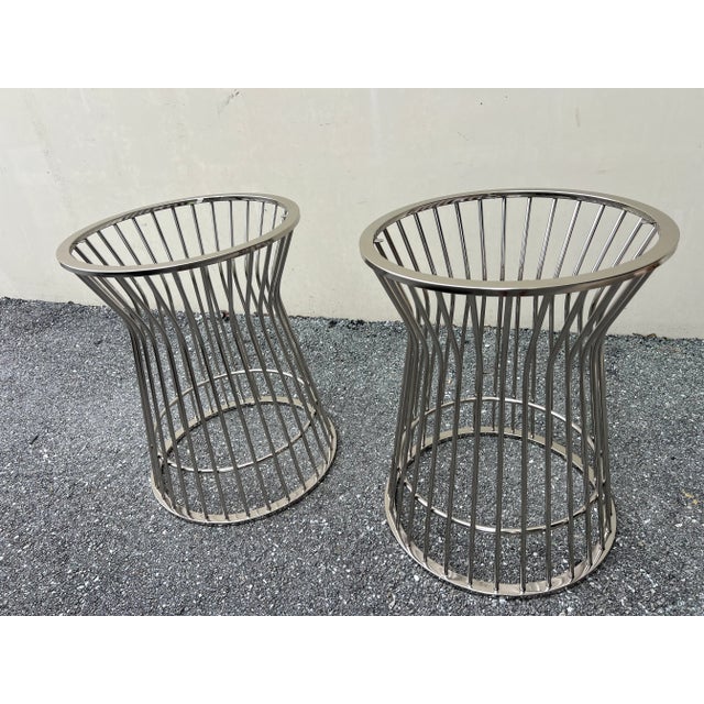 Knoll Metal Cage Side Tables White Frosted Glass Tops For Sale - Image 4 of 10