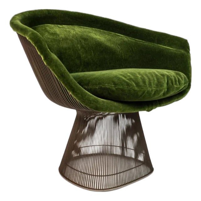 Mid-Century Modern 'Platner' Lounge Chair by Warren Platner for Knoll in Luxurious Green Kravet Couture Mohair, Usa, Circa 1973 For Sale