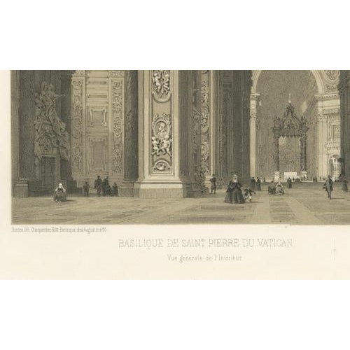 After Bayot, Interior of St. Peter's Basilica, Vatican, Rome, 1869, Lithograph For Sale - Image 6 of 10