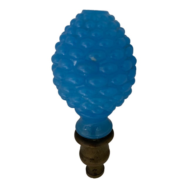 Antique French Hobnail Blue Opaline Newel Post Finial For Sale