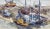 American Vintage Figurative Landscape of Peniche, Portugal Harbor Boats by Buford Crossland For Sale - Image 3 of 6