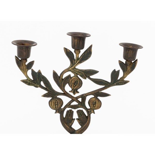 Collection of Three Judaica Brass Candelabra For Sale - Image 9 of 18