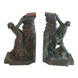 Vintage Bronze Figural Book Ends - a Pair For Sale