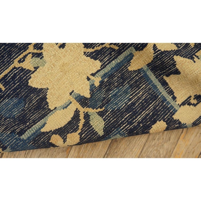 Antique Chinese Peking Rug Hand Knotted Wool Oriental Blue Floral Deco 1920s For Sale - Image 10 of 10