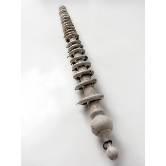 Antique Painted Wood Curtain Rod With Rings For Sale - Image 4 of 13