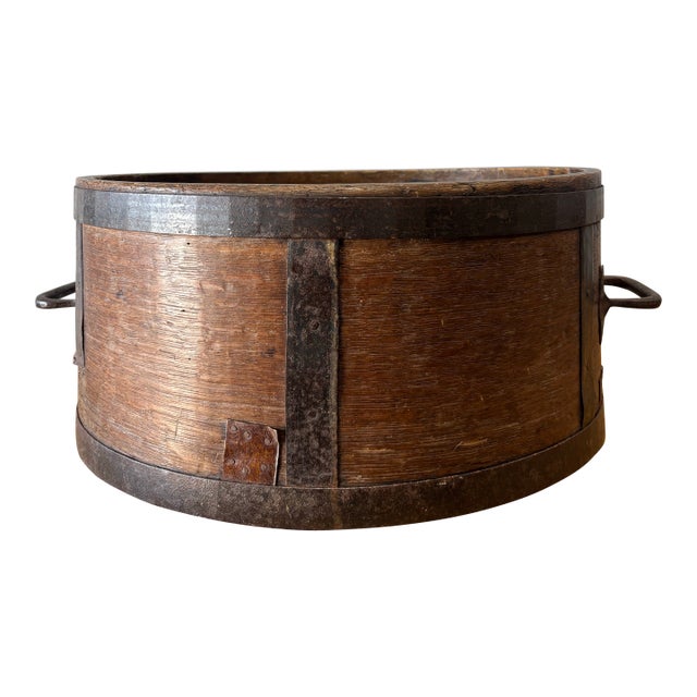 19th Century English Oak and Cast Metal Dry Grain Measure For Sale