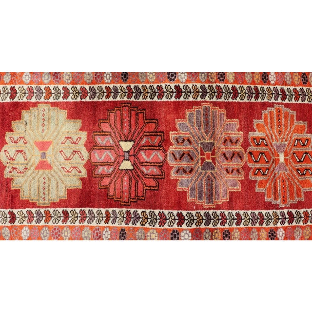 Vintage Turkish Oushak Runner With Bright and Colorful Large Medallion Design 2'11 X 15'0 For Sale - Image 4 of 10