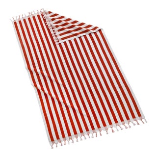 Cannes Striped Beach Towel with Fringe, Orange/White For Sale