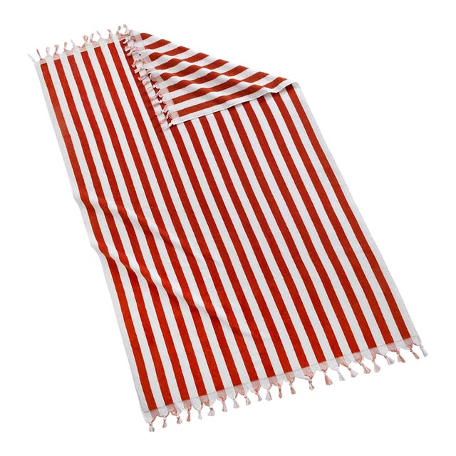Cannes Striped Beach Towel with Fringe, Orange/White For Sale
